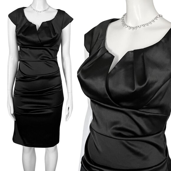 Vintage Y2K Black Satin Cocktail Dress. XS/S. Glam Party Hoco Retro Minimalist - Picture 1 of 9